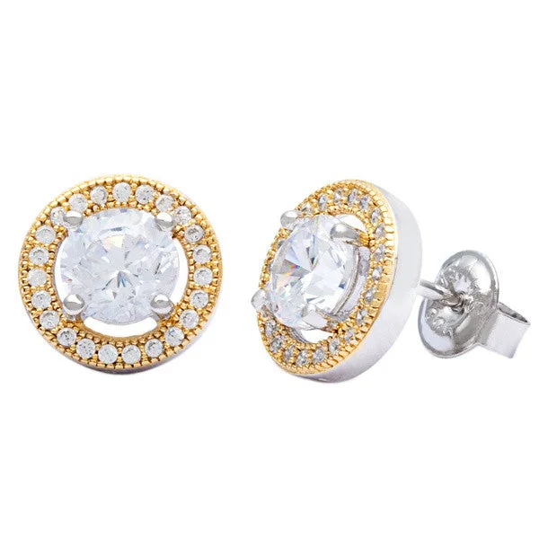 Minimalist earrings for women -Sterling Silver GP Center Circle CZ and Micro Pave Earrings