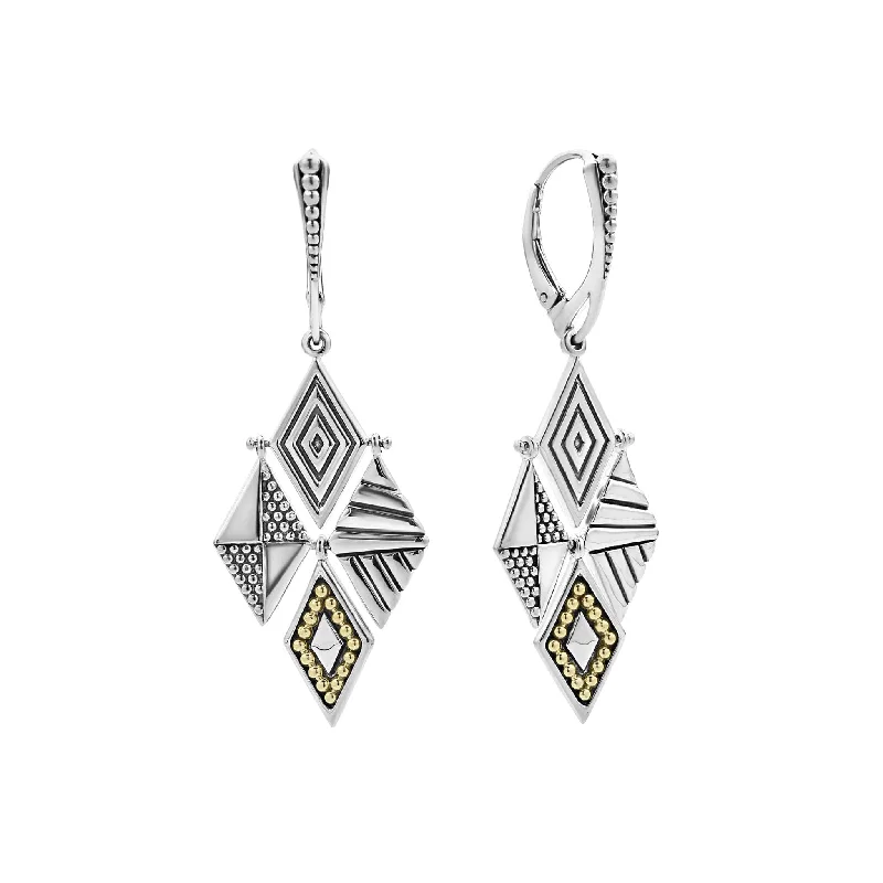 Hoop diamond earrings for women -Signature Caviar Two-Tone Drop Earrings