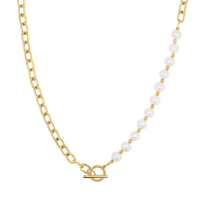 Luxury diamond necklaces for women -Pearl on Chain Toggle Necklace