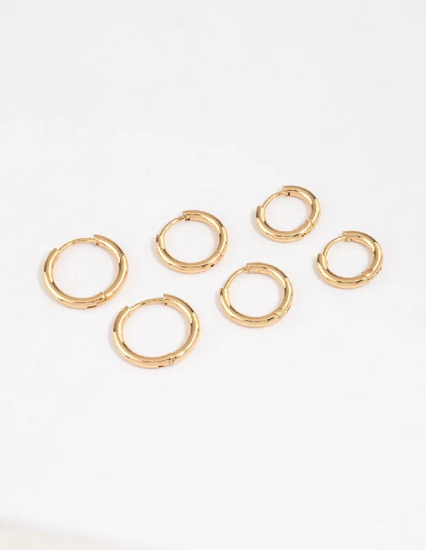 Simple hoop earrings for women -Gold Plated Surgical Steel Thin Classic Hoop Earrings Pack