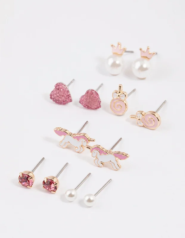 Long chain earrings for women -Kids Pink Pop Corn Stud Earrings 6-Pack