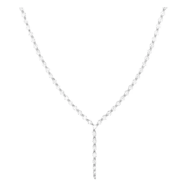 Elegant pearl necklaces for women -Silver She's an Icon Lariat Necklace in White Diamondettes