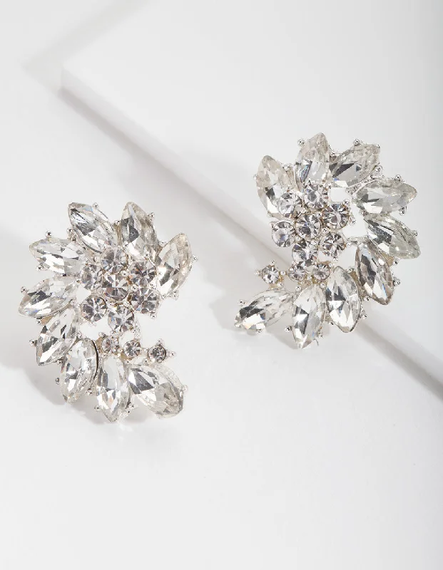 Dangle earrings for women -Diamante Marquise Stud Earrings