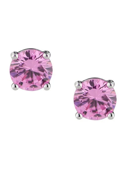 Gemstone earrings for women -Classic Pink CZ Pierced Stud Earring