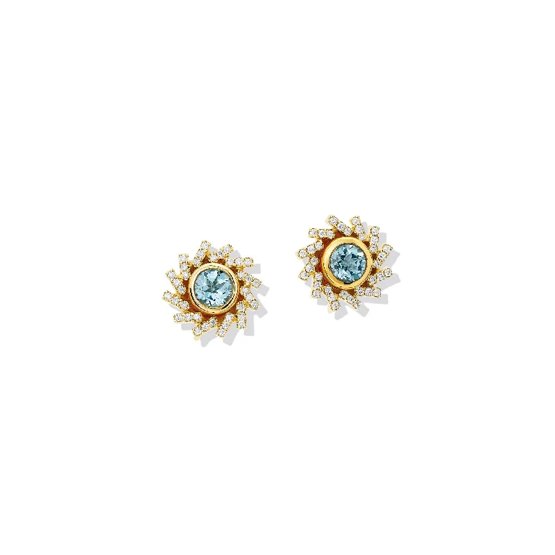 Crystal stud earrings for women -Zellije Earring Halos Yellow Gold - Diamond