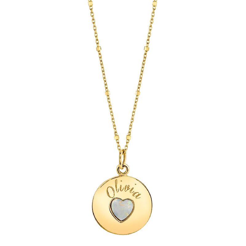 Antique-style necklaces for women -Grand Opal Heart Name Medallion