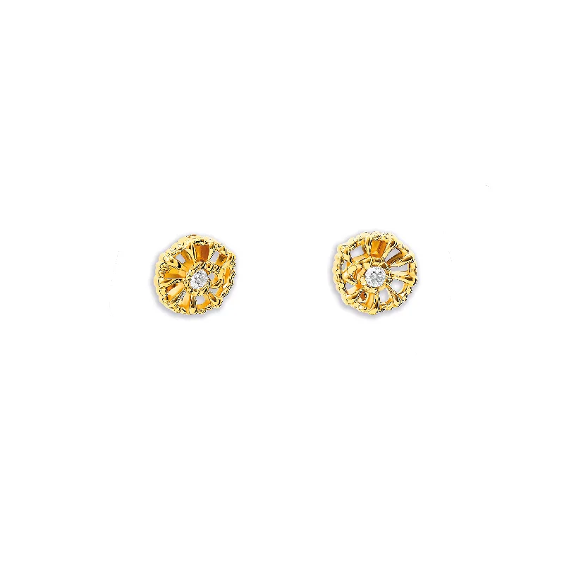 Artistic earrings for women -Raffia Stud Earrings Yellow Gold - Diamond