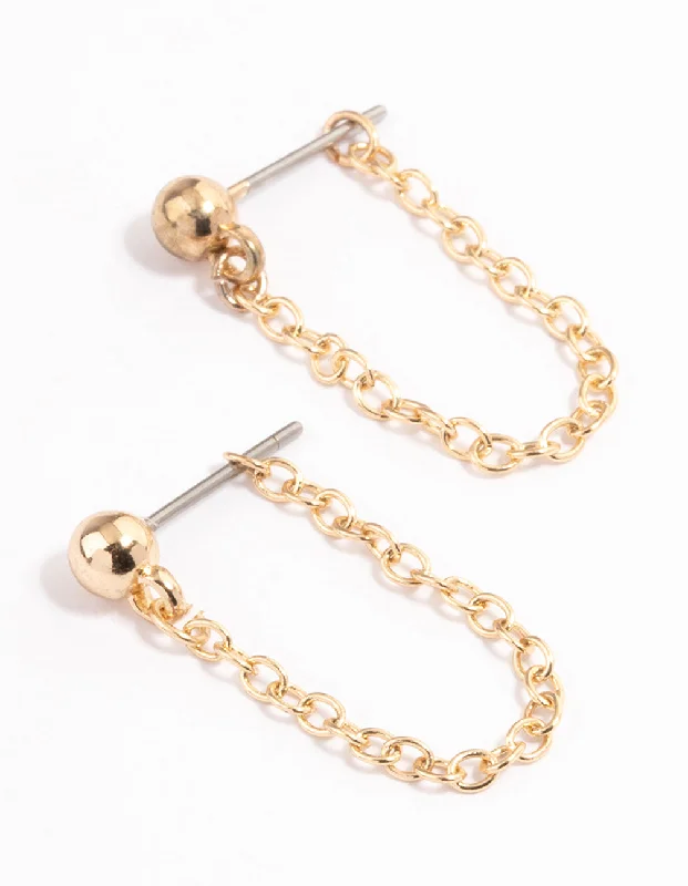 Small stud earrings for women -Gold Ball Chain Front & Back Earrings