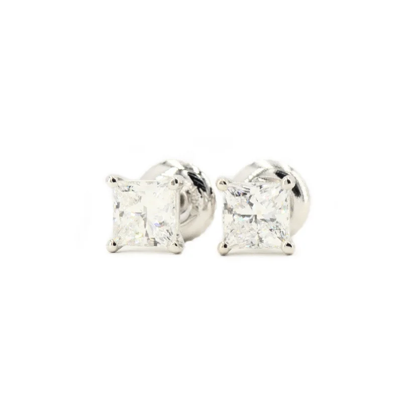 Stud earrings for women -Custom 1.50ctw Princess Cut Diamond Stud Earrings