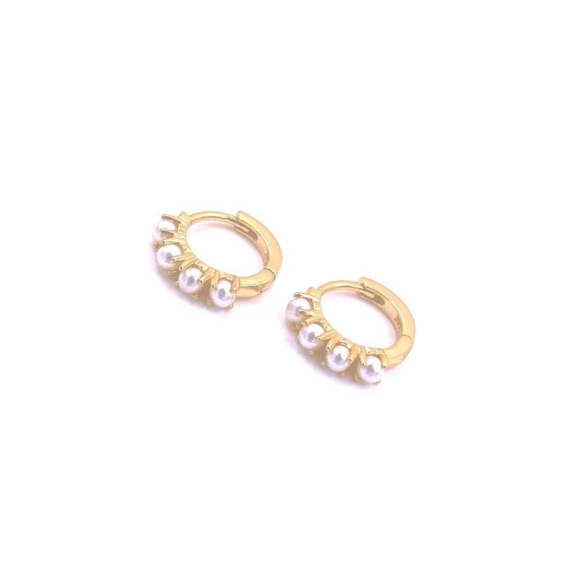 Gold-plated earrings for women -Ashley Gold Sterling Silver Gold Plated Freshwater Pearl Huggie Earrings