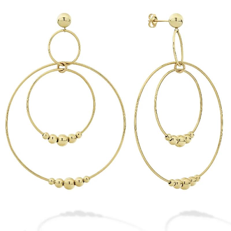 Matching diamond earrings for women -Caviar Gold Three Circle Bead Drop Earrings