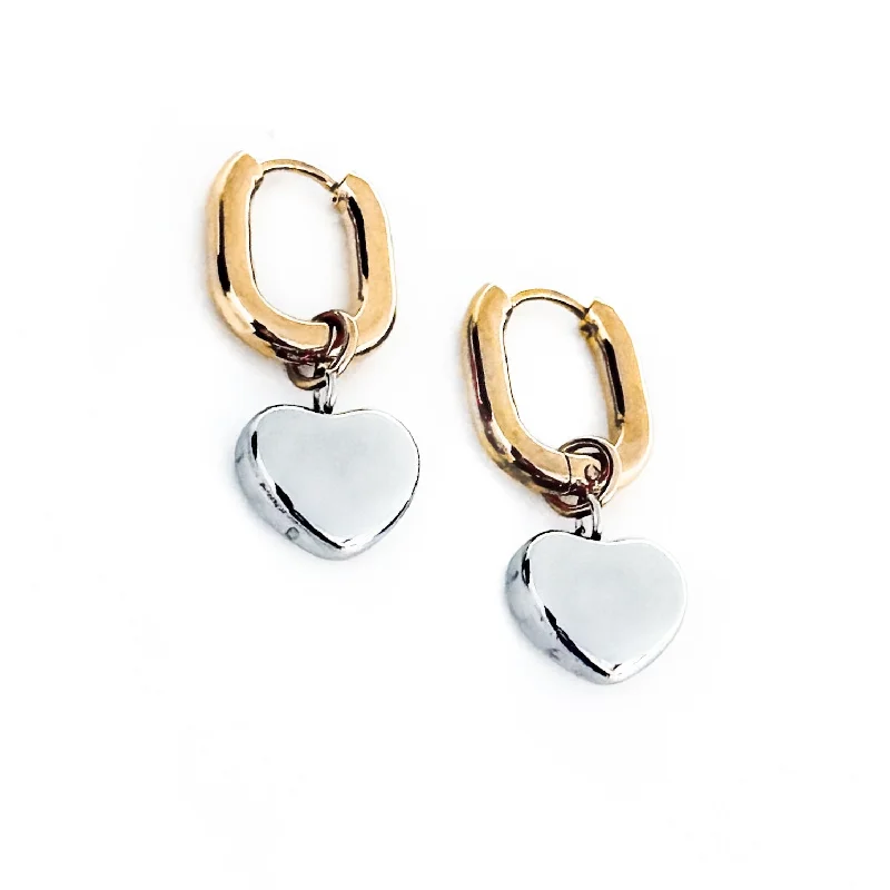 Heart-shaped earrings for women -Emelia Mixed Metal Heart Charm Earrings