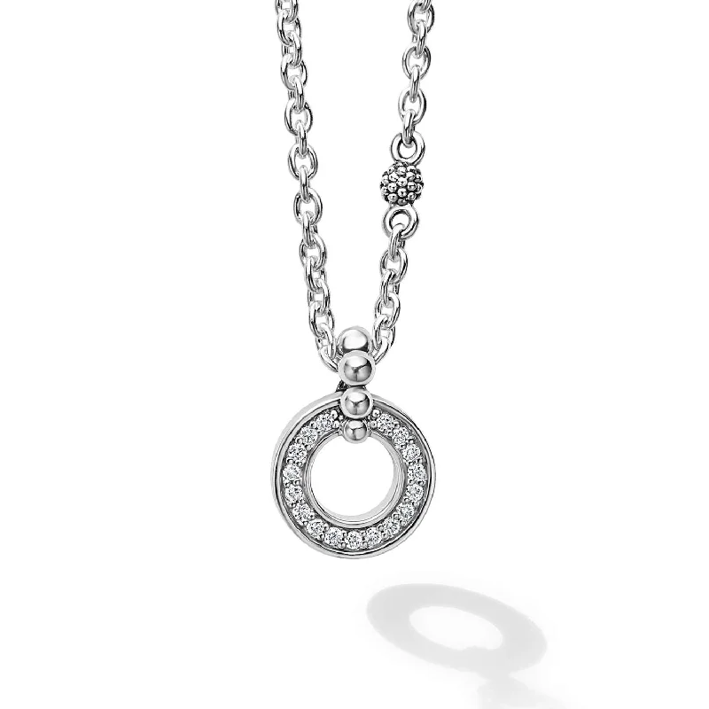 Custom engraved necklaces for women -Lagos Sterling Silver Caviar Spark Diamond Circle Necklace