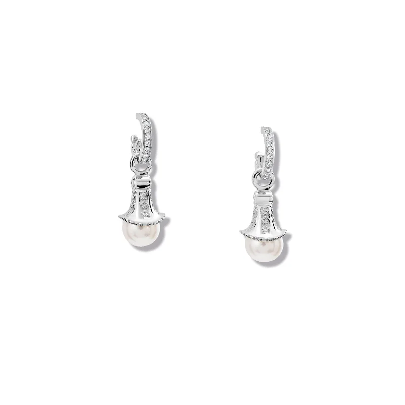 Custom name earrings for women -Fouquet Earring Drops Silver - Pearl