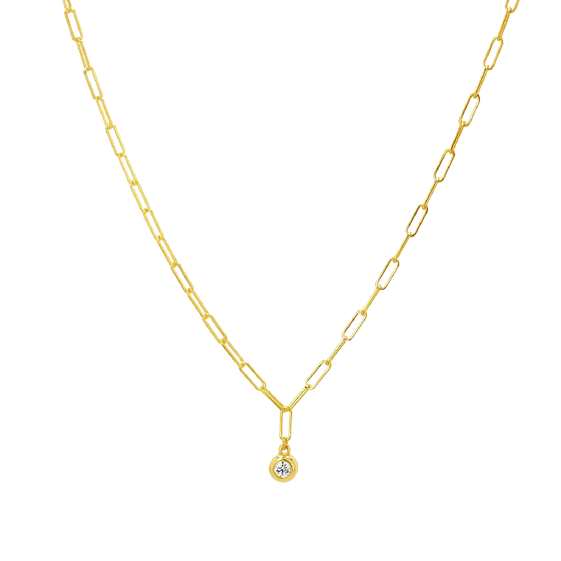 Personalized gold necklaces for women -Wire Paperclip Diamond Bezel Necklace