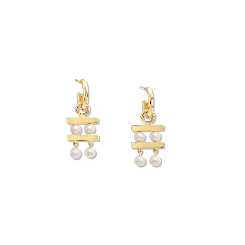 Trendy hoop earrings for women -Couture Double Earring Drops Yellow Gold - Pearl