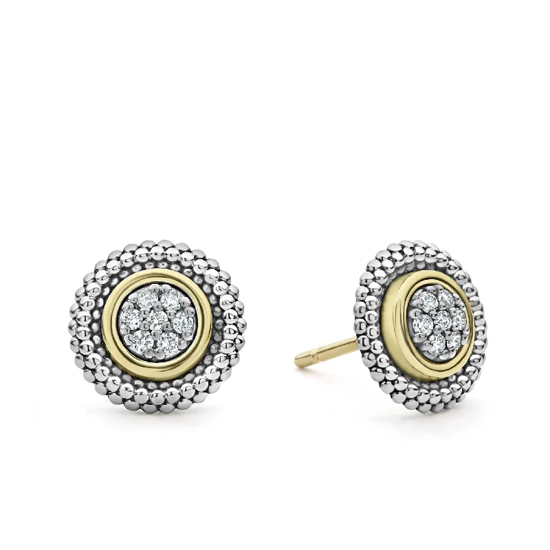 Hoop diamond earrings for women -Signature Caviar Beaded Diamond Stud Earrings