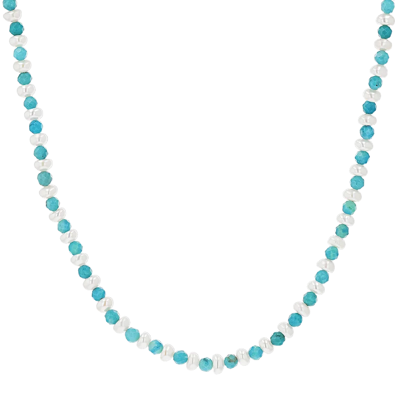 Choker-style necklaces for women -Turquoise Magnesite & Pearl Beaded Necklace