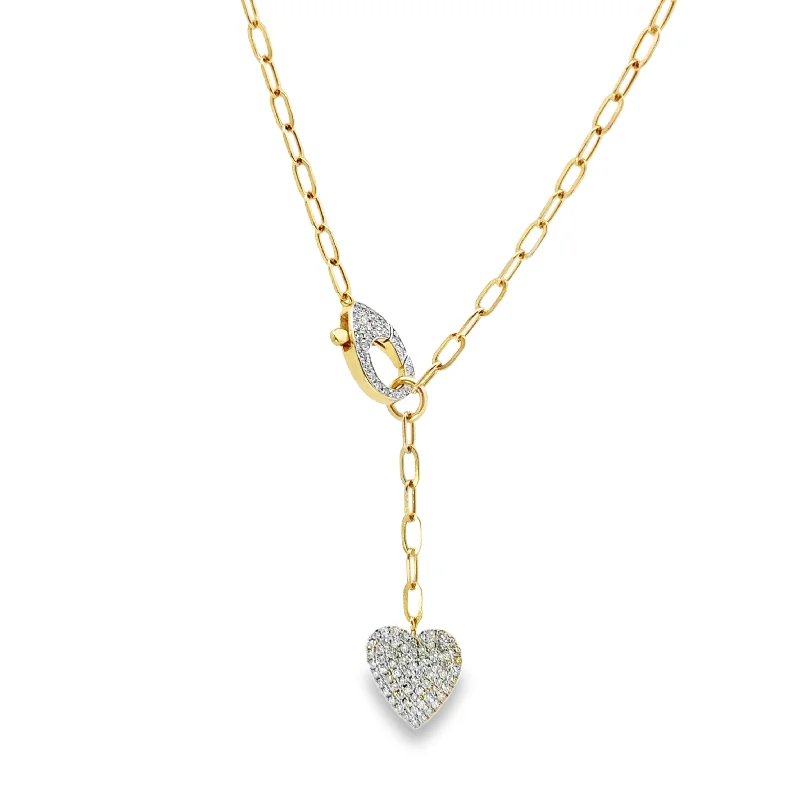 Round pendants for women -Diamond Heart Lariat Paperclip Chain Necklace