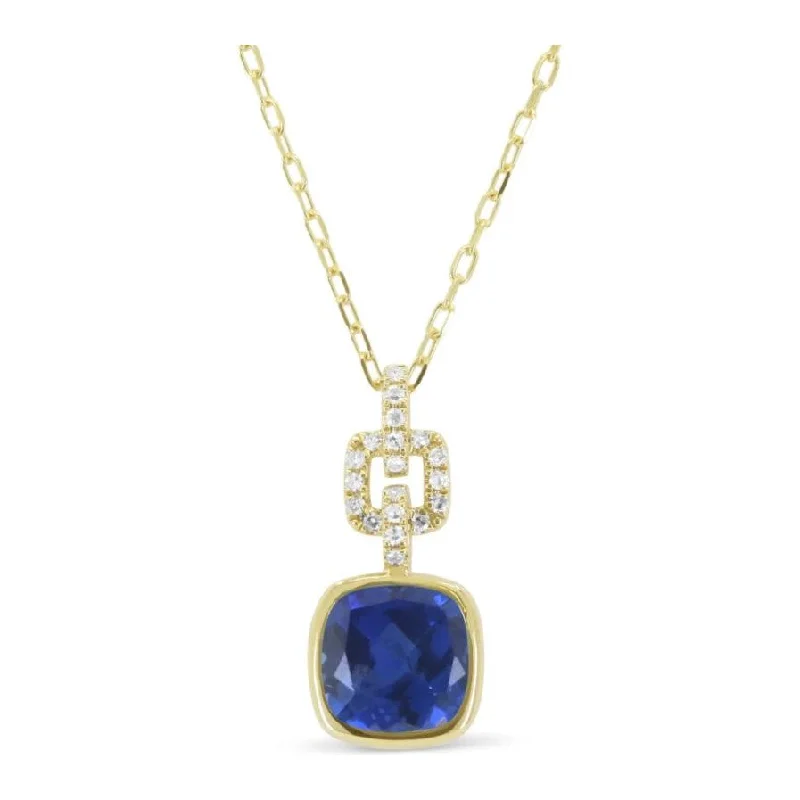 Classic necklaces for women -14K Yellow Gold Gemstone Bezel Link Drop Pendant  Necklace