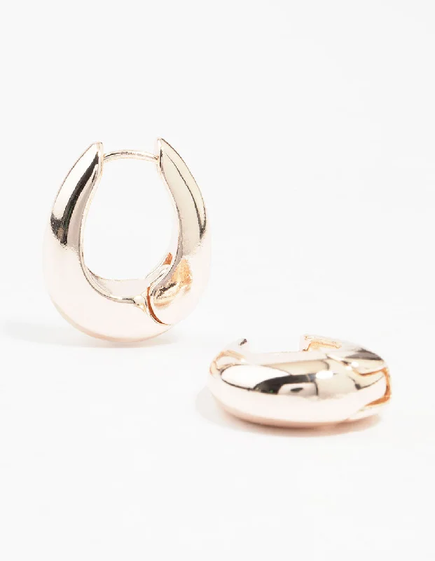 Gold earrings for women -Rose Gold Chunky Oval Huggie Earrings