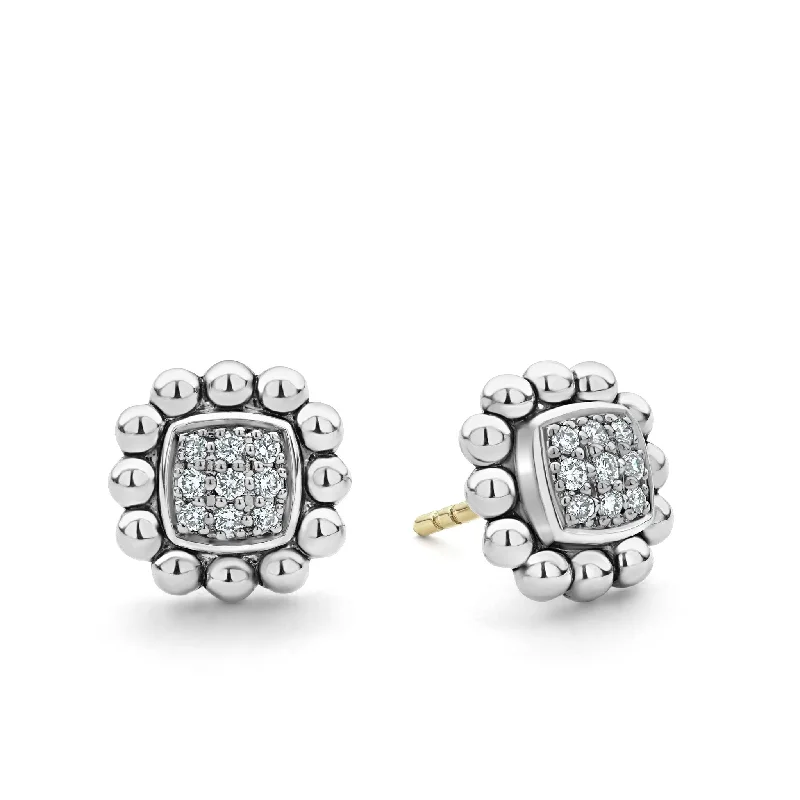 Colored pearl earrings for women -Caviar Spark Caviar Square Diamond Stud Earrings