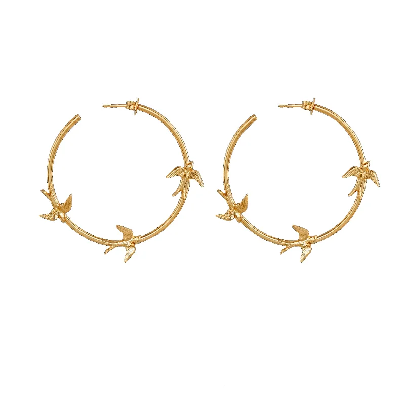 Designer pearl earrings for women -Gold Flight of the Swallow Hoop Earrings