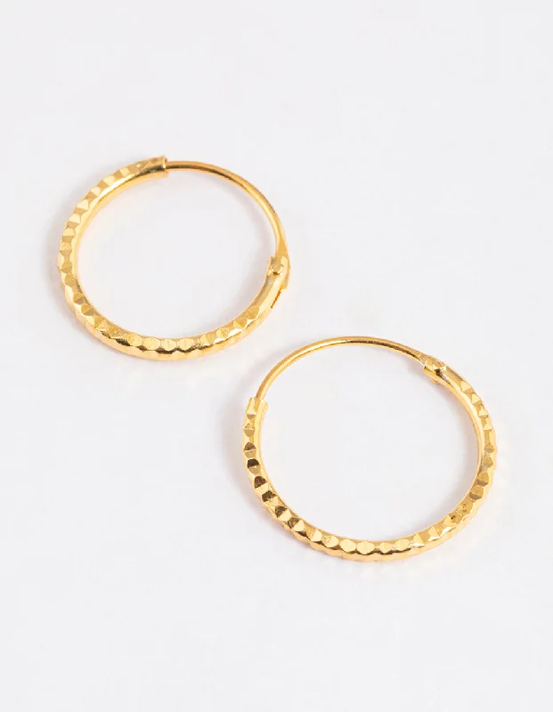 Matching diamond earrings for women -Gold Plated Sterling Silver Diagonal Hoop Earrings 12mm