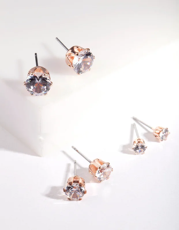 Fashion earrings for women -Rose Gold Cubic Zirconia Earring Pack