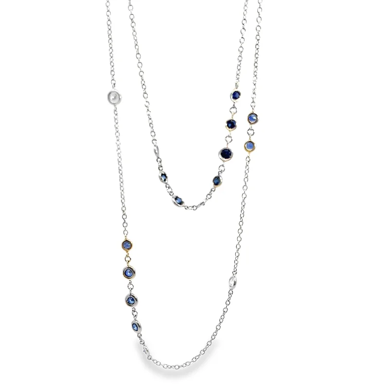 Choker necklaces for women -Long Diamond & Sapphire Bezel Station Necklace