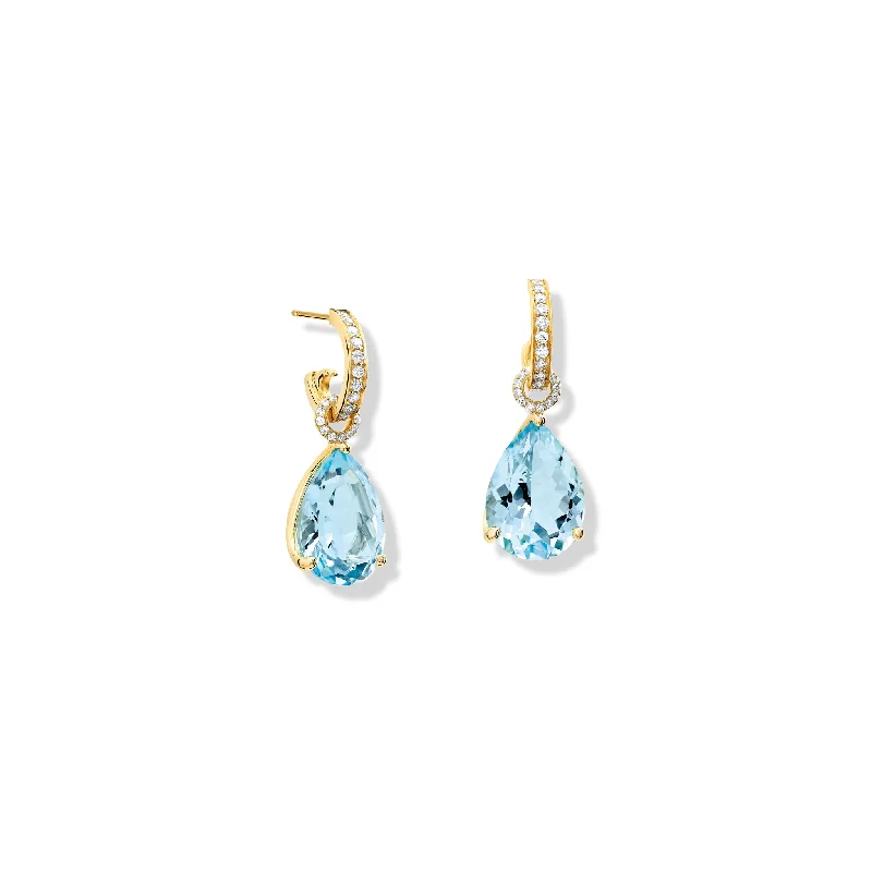 Silver earrings for women -Luiza Earring Drops Yellow Gold - Blue Topaz & Diamond Pavé