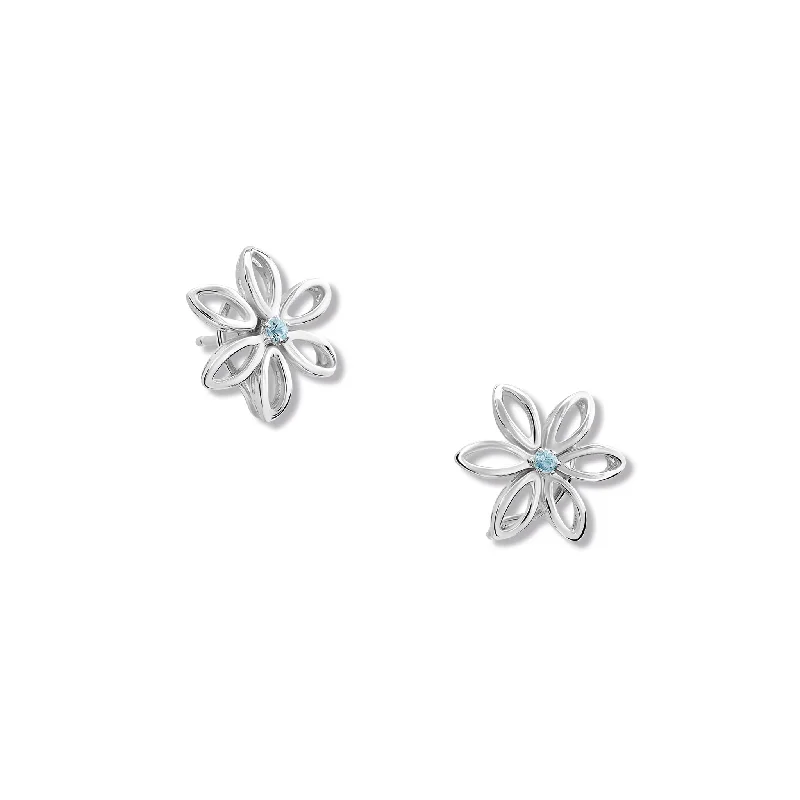 Fashionable earrings for women -Fleur de Lys Medium Earrings Silver - Blue Topaz