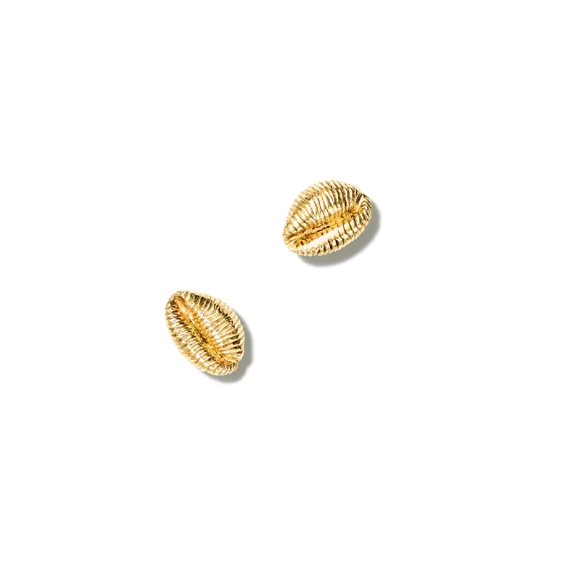 Luxury gold earrings for women -Cowrie Shell Large Earrings Yellow Gold