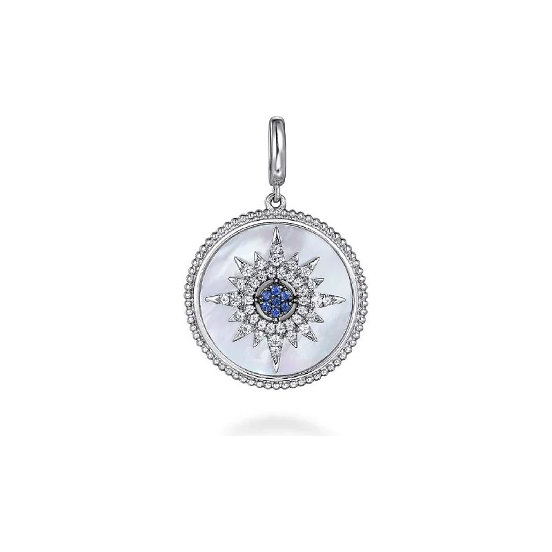 Choker-style necklaces for women -Gabriel Silver Starburst Blue Sapphire and White Sapphire Bujukan Medallion Pendant