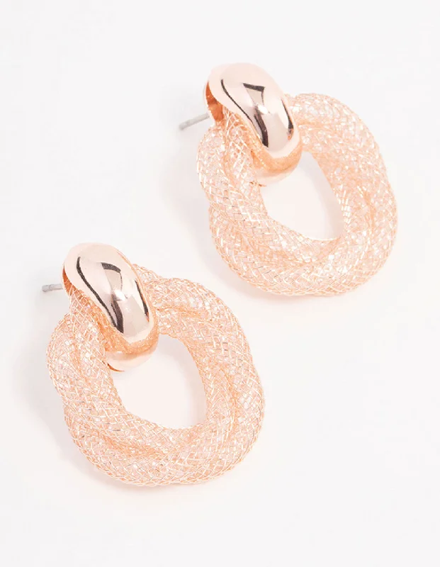 Fashionable dangle earrings for women -Rose Gold Chain Wrap Stud Earrings