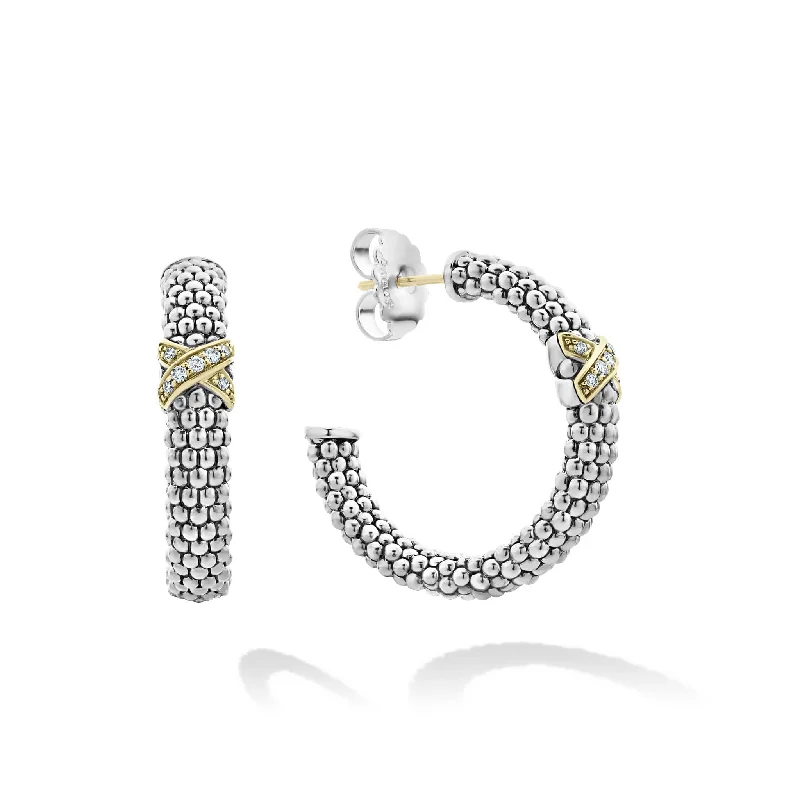 Fashionable dangle earrings for women -Embrace Small X Diamond Caviar Hoop Earrings