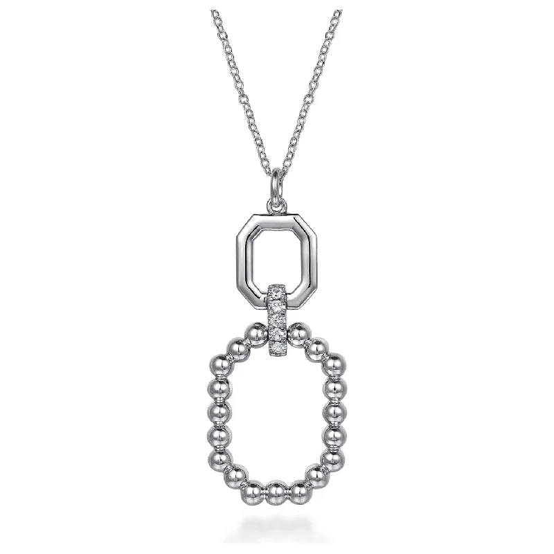 Silver chain necklaces for women -Gabriel Silver Bujukan Octagon White Sapphire Bujukan Drop Pendant Necklace