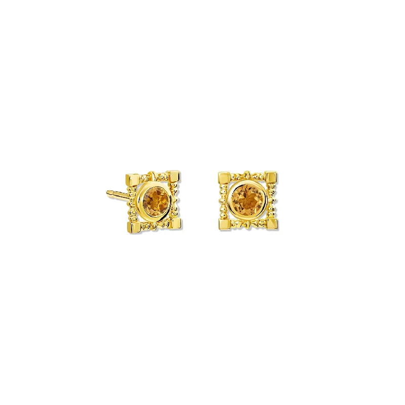 Gemstone stud earrings for women -Mashrabiya Trellis Earring Halos Yellow Gold