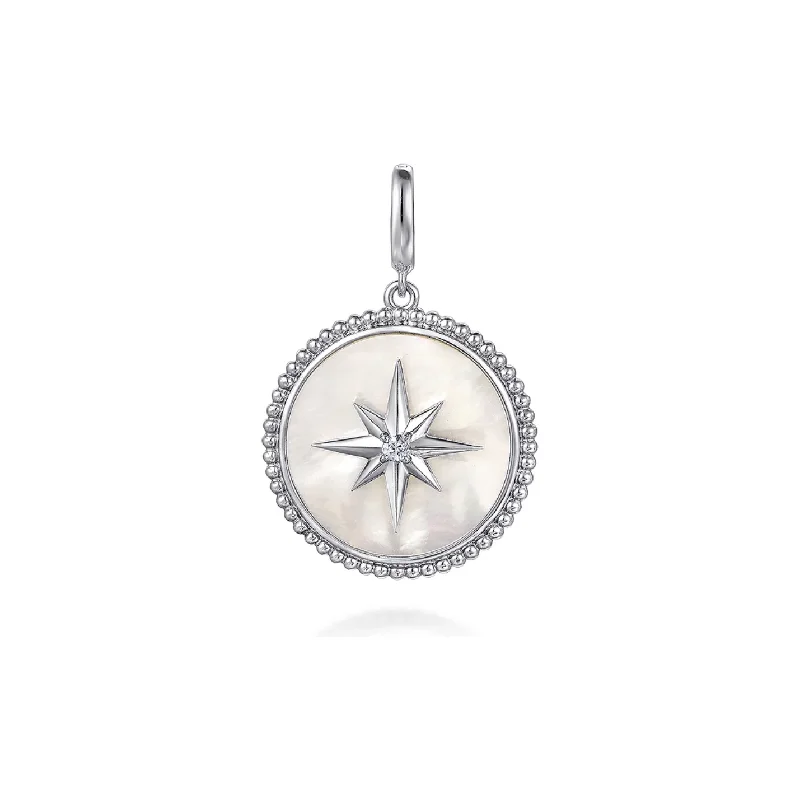 Unique pendant necklaces for women -Gabriel Silver Bujukan White Sapphire and Mother Of Pearl Round Starburst Medallion Pendant