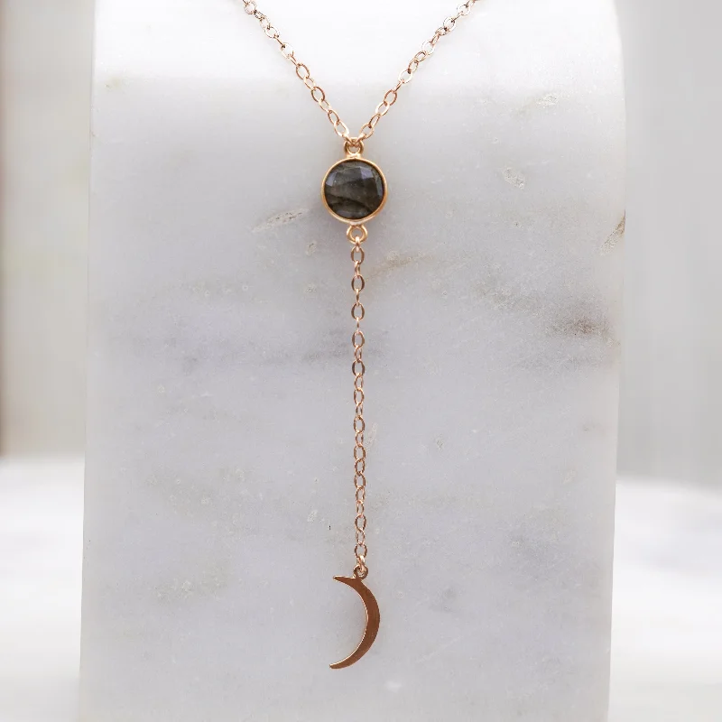 Crystal necklaces for women -Labradorite Gem Drop with crescent moon