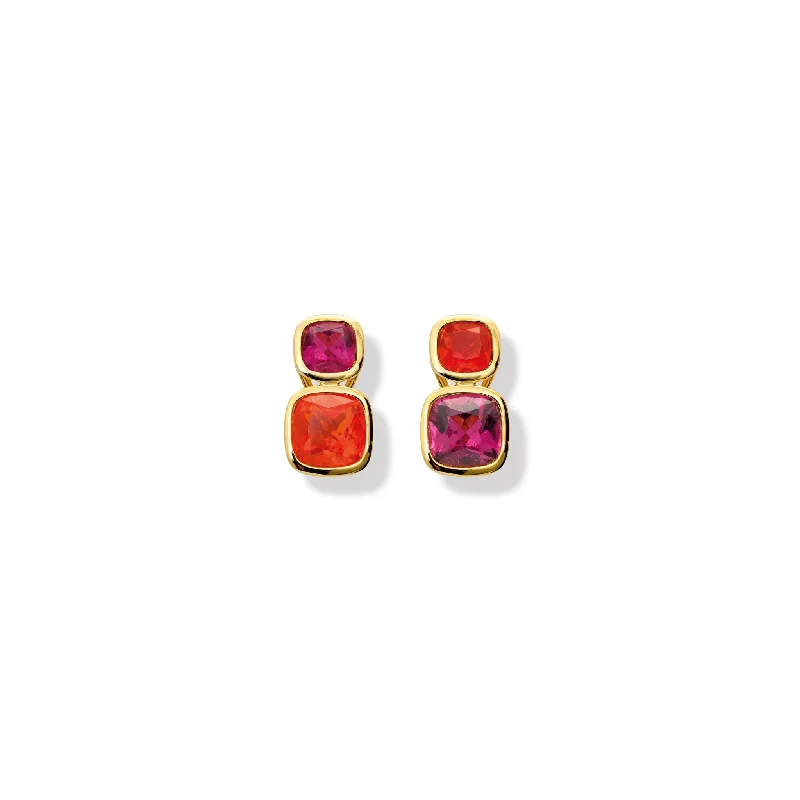 Fashion dangle earrings for women -Qin & Han Earrings 18ct Yellow Gold - Inverted Fire Opal & Pink Tourmaline