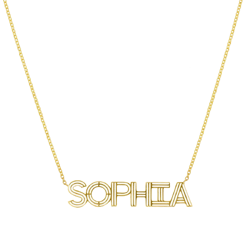 Personalized gold necklaces for women -Deco Cut-Out Name Necklace