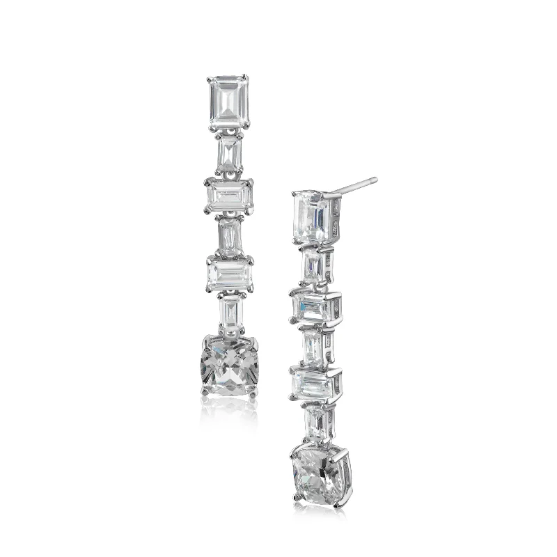 Designer drop earrings for women -Baguette CZ Drop Earrings