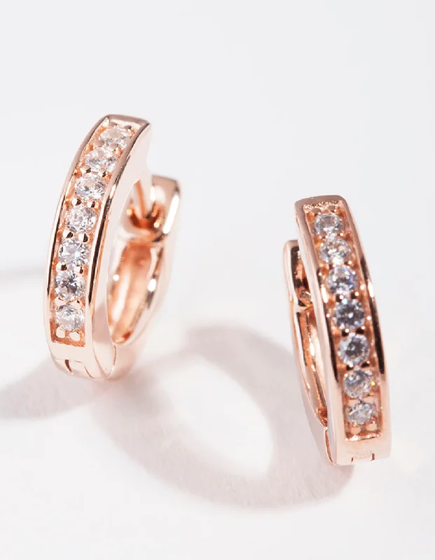 Custom-made earrings for women -Rose Gold Plated Sterling Silver Cubic Zirconia Huggie Earrings