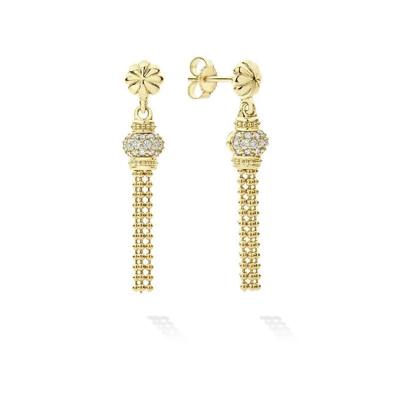 Gold-plated earrings for women -Caviar Gold 18K Gold Caviar Tassel Diamond Earrings