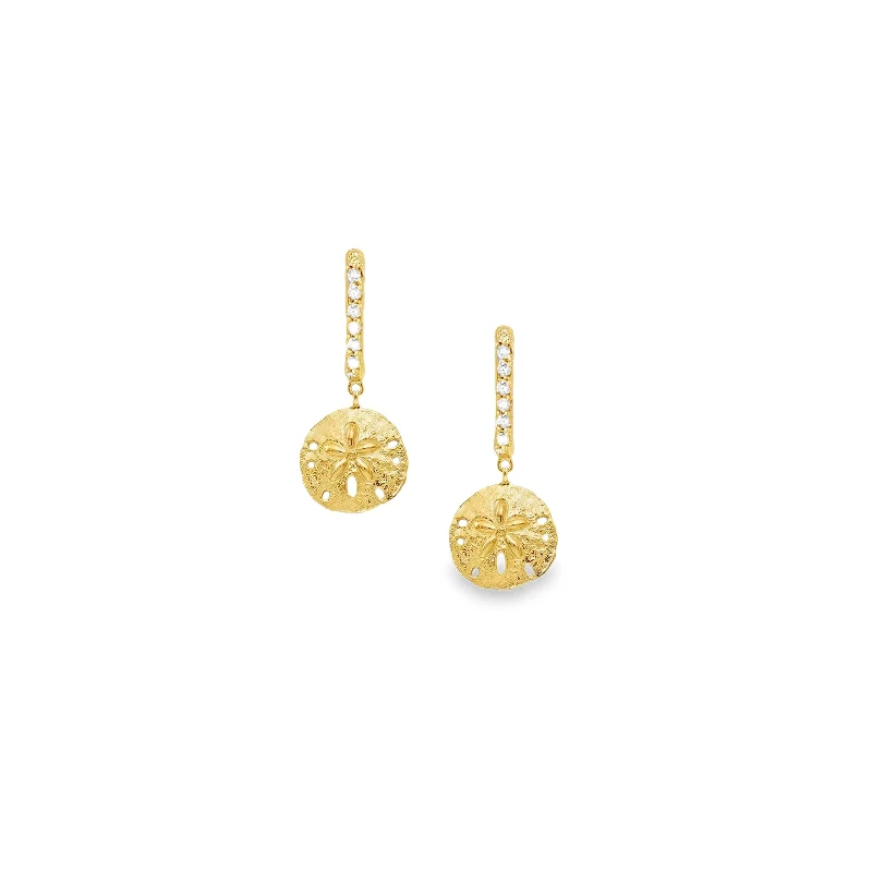 Personalized pearl earrings for women -Gold Sand Dollar Hoop Earrings