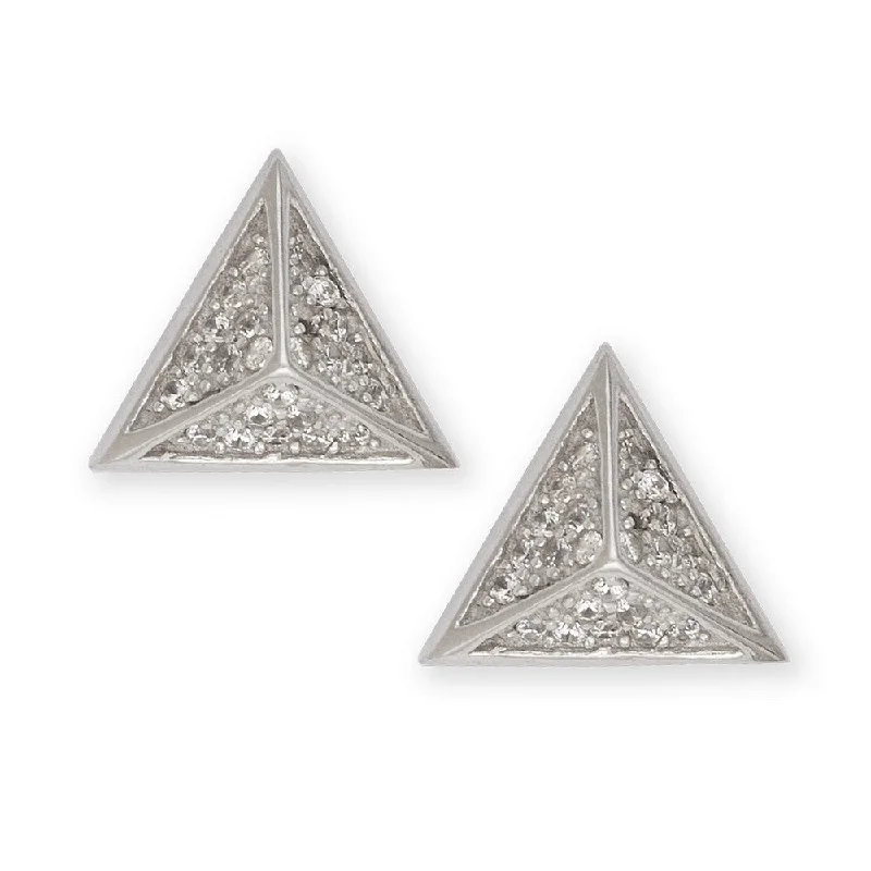 Designer stud earrings for women -Sterling Silver CZ Pyramid Style Stud Earrings