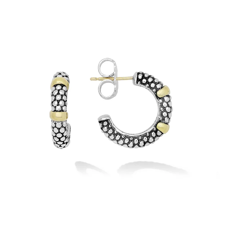 Elegant stud earrings for women -Signature Caviar Two-Tone Caviar Huggie Earrings