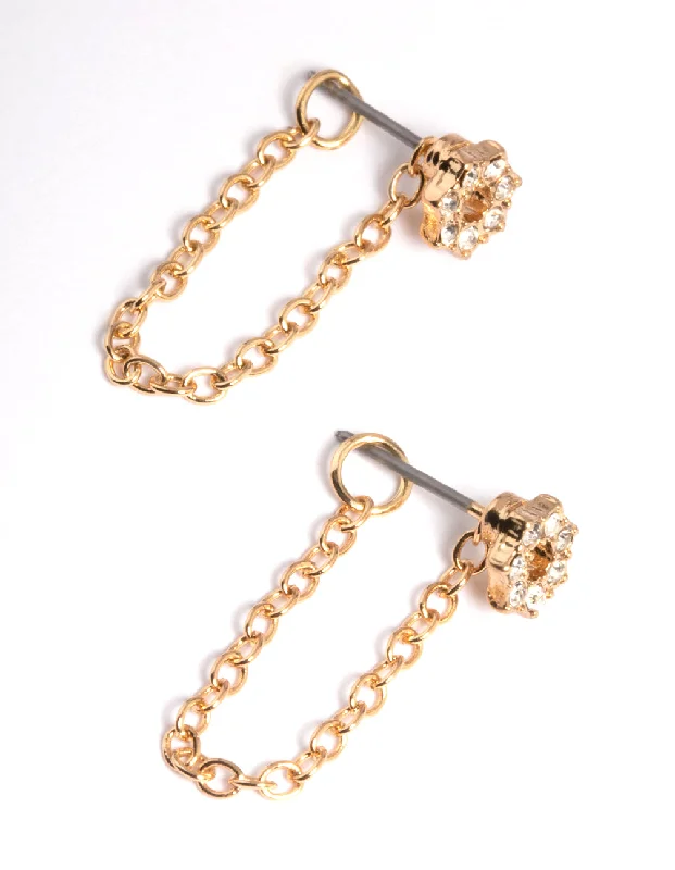 Artistic earrings for women -Gold Flower Chain Front & Back Earrings