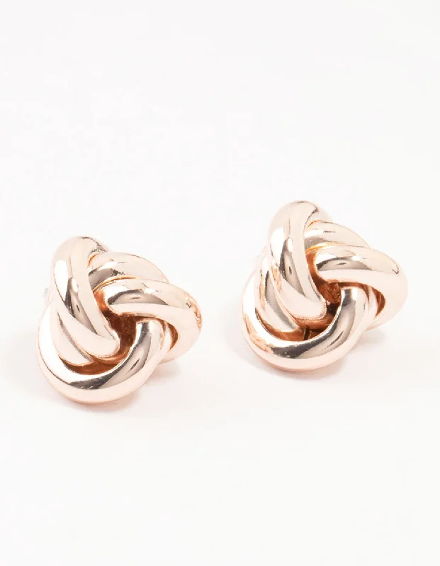 Sterling silver drop earrings for women -Rose Gold Classic Knotted Stud Earrings